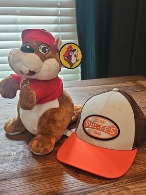 New Buc-cees Orange-Cream Trucker Hat & The Matching Iconic Buc-cee's Beaver Toy